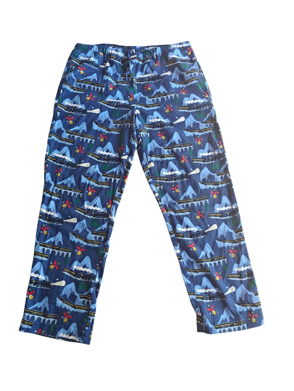Hanna Andersson Pajama Pants Festive Polar Express Train and Mountains Size L